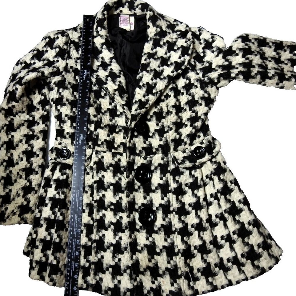 Vintage Candies Size M Black Ivory Big Houndstooth Peacoat Jacket Wool 90s - Picture 10 of 11